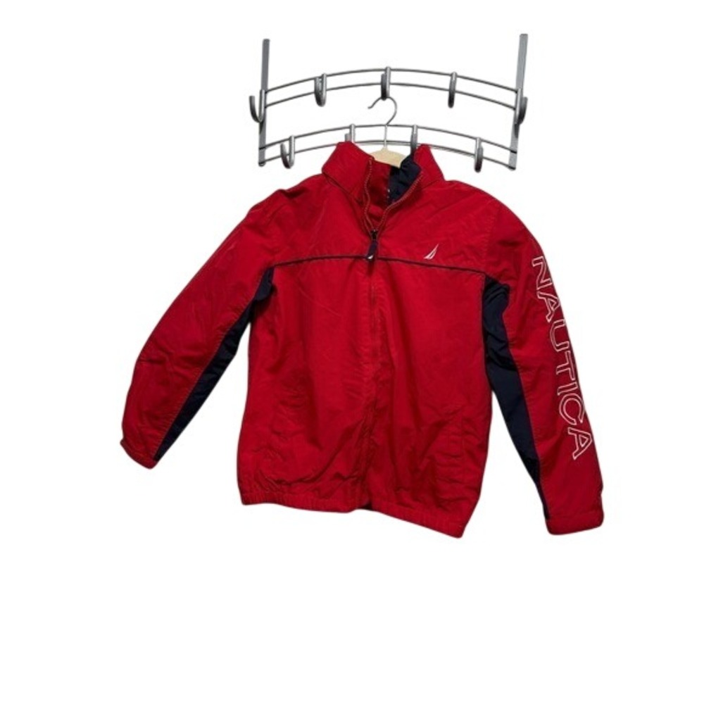 Kids Nautica Red Navy Blue Windbreaker Jacket Size M 10 12 Zip Up Logo